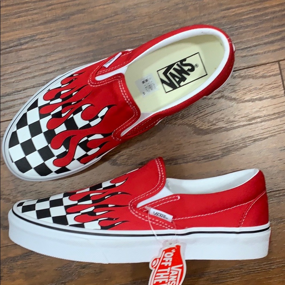 VANS CLASSIC SLIP-ON CHECKER FLAME Racing Red men’ - Picture 2 of 16